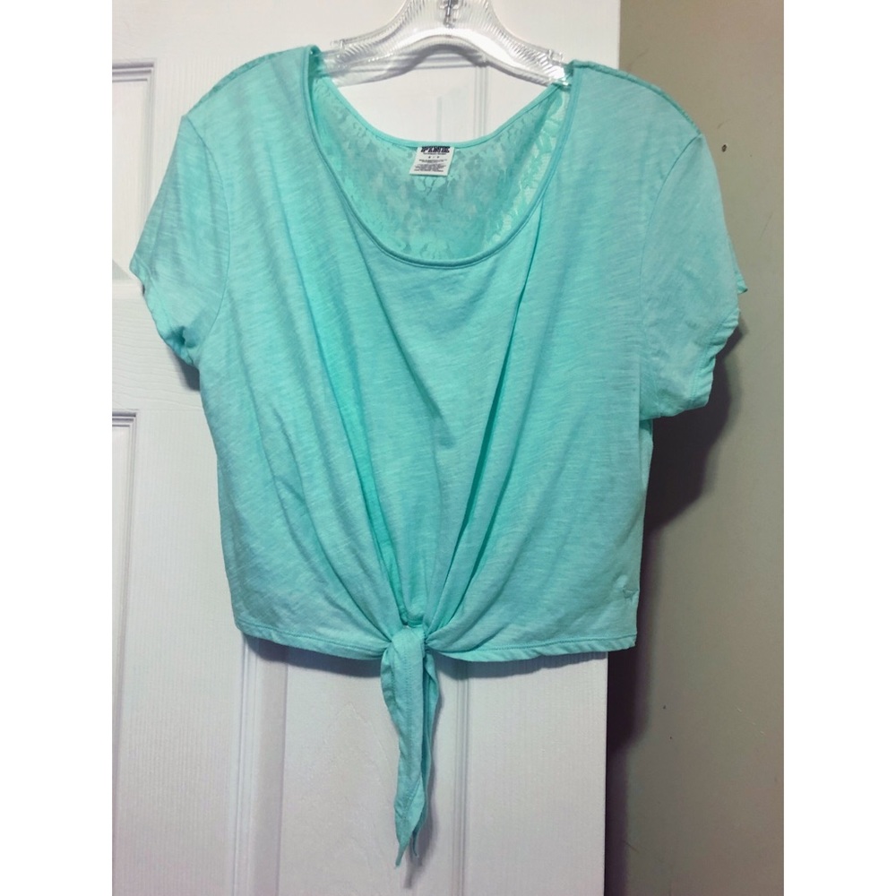 PINK Short Sleeve Crop with Lace Back